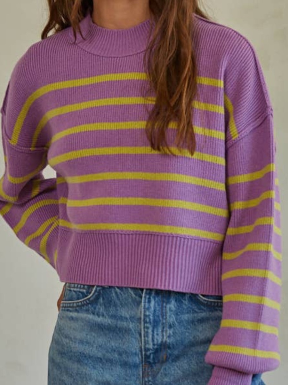 NWOT Free People Easy Street Crop Pullover Sweater Orchid Stripe Medium